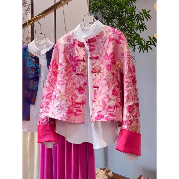 Vibrant Pink Floral Embroidered Jacket